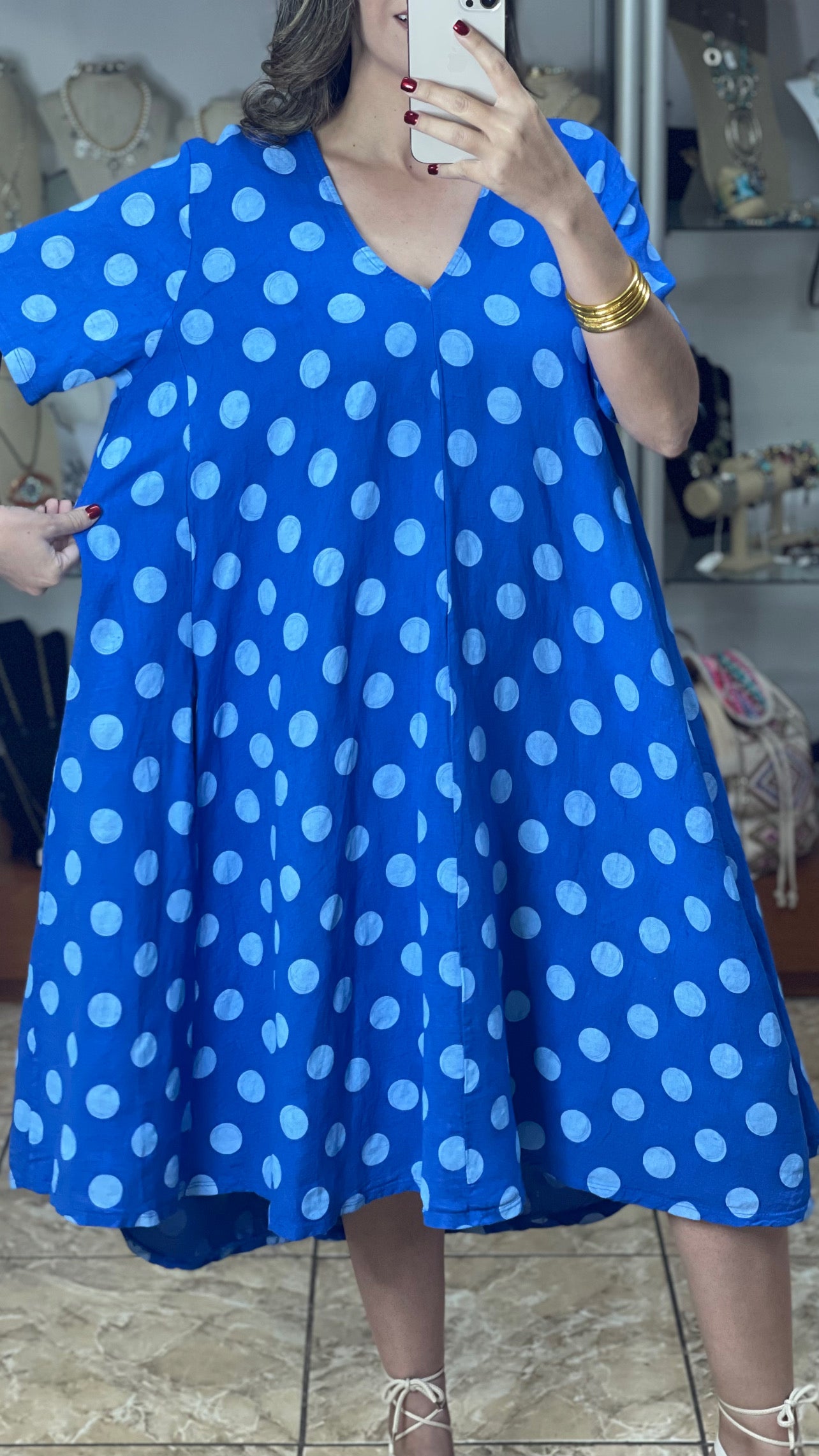 Polkadots OS Midi Dress