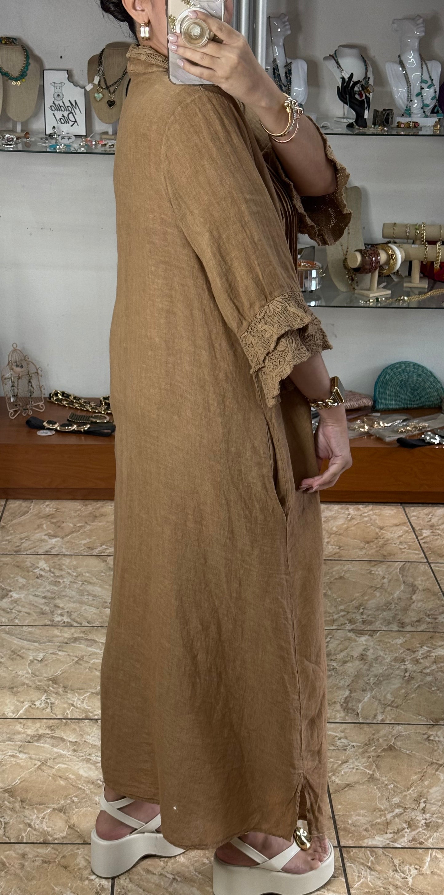 Camelia OS Linen Maxi Dress (NO RETURNS OR EXCHANGE)