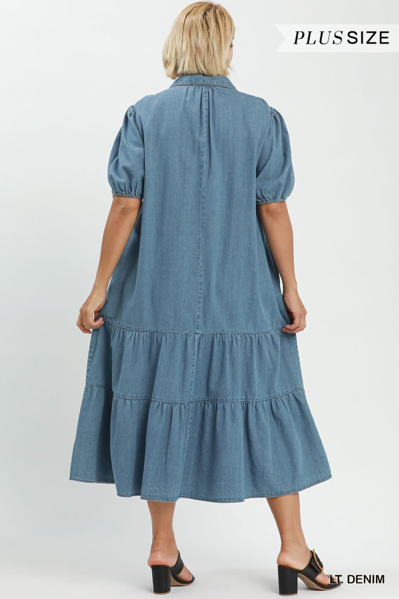 Lt. Denim Tiered Midi Dress (PLUS)
