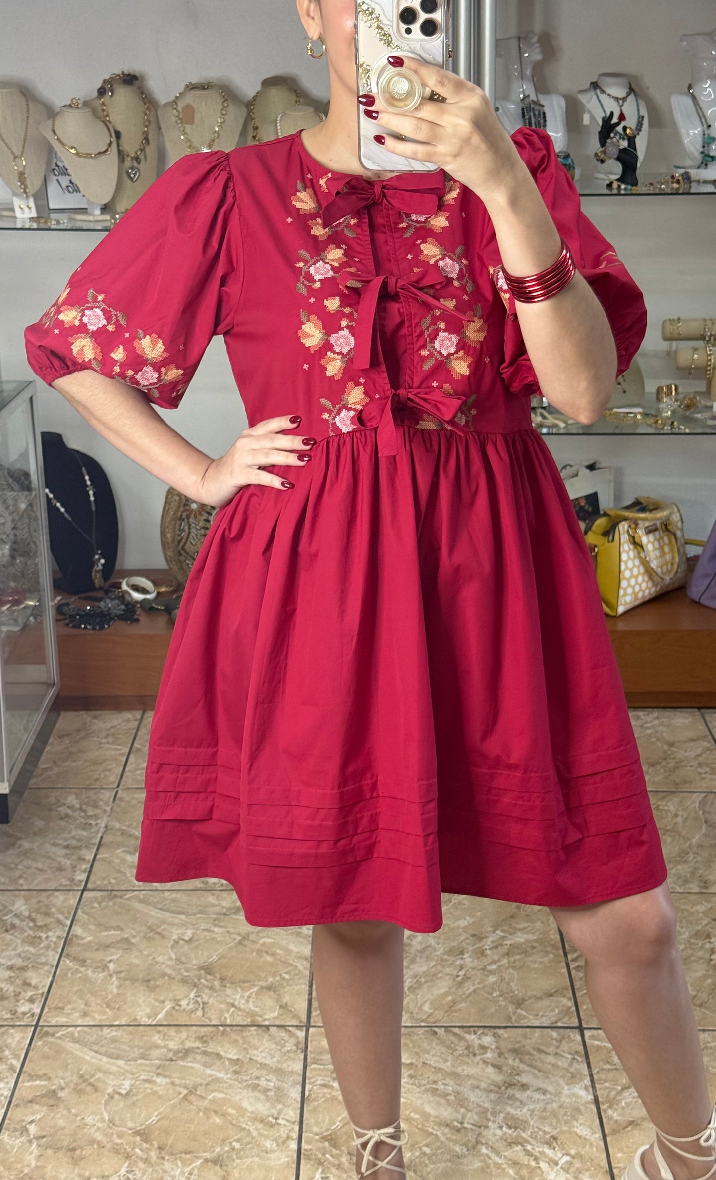 Red Floral Doll Dress