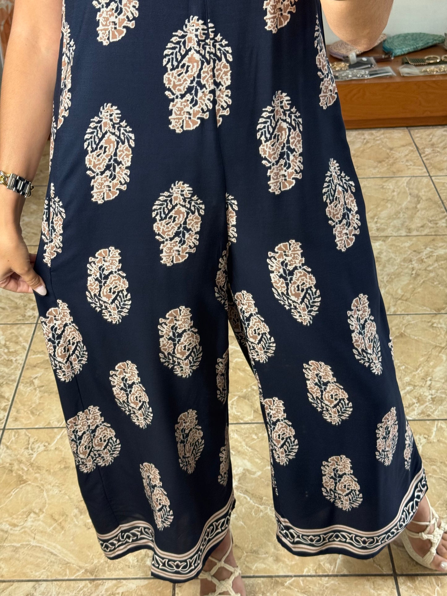 Navy/Brown Mix Jumpsuit