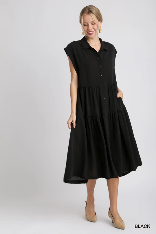 A-Line Tiered Button Maxi Dress