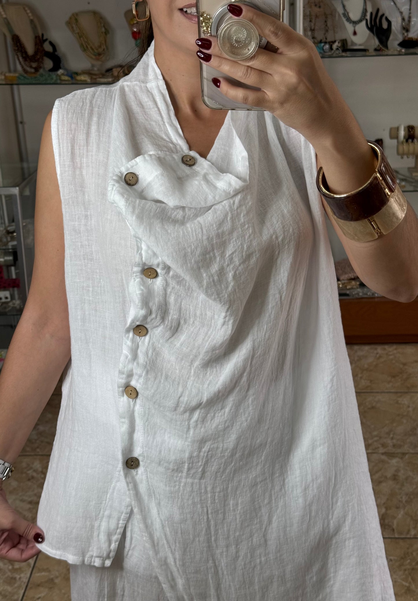 OS Linen Asymmetrical Top & Barrel Pant Set (NO RETURNS OR EXCHANGE)