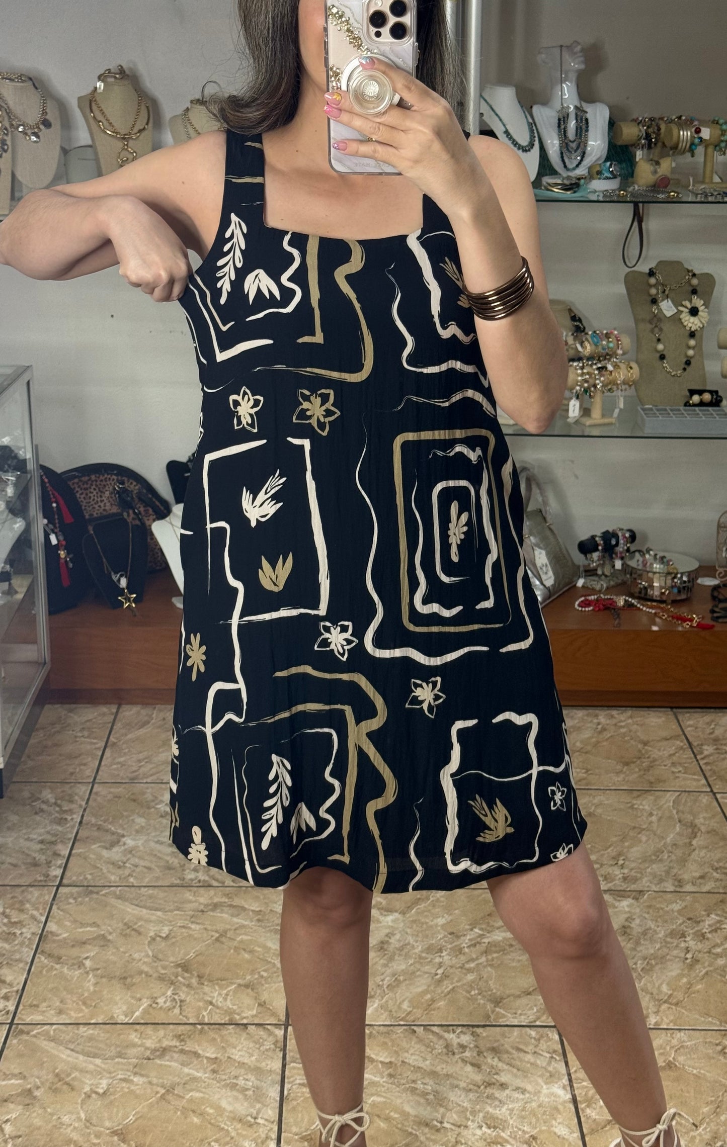 Black Sleeveless Floral Dress