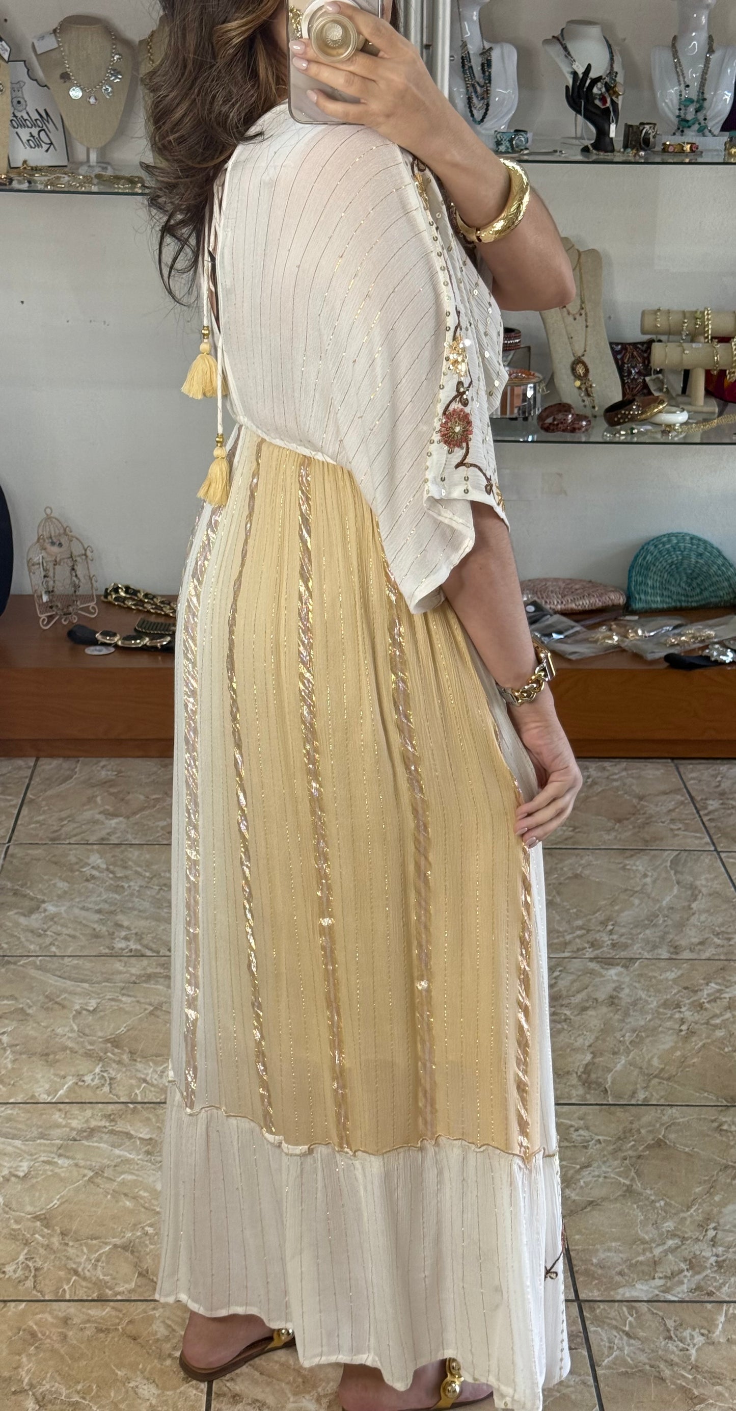 Sequins Floral Embroidered OS Boho Maxi Dress (NO RETURNS OR EXCHANGE)