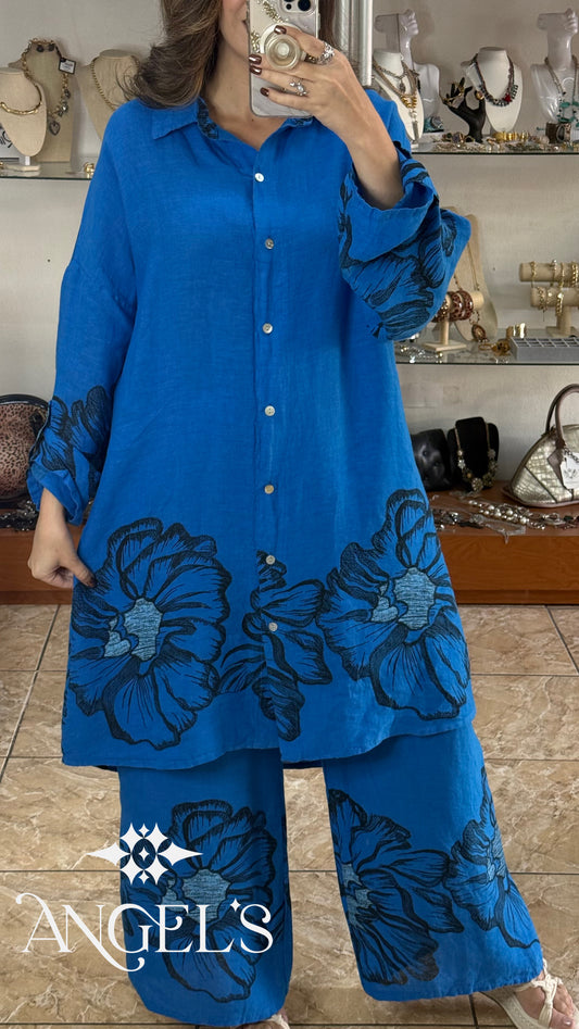 Blue Floral OS Linen Set (FINAL SALE)