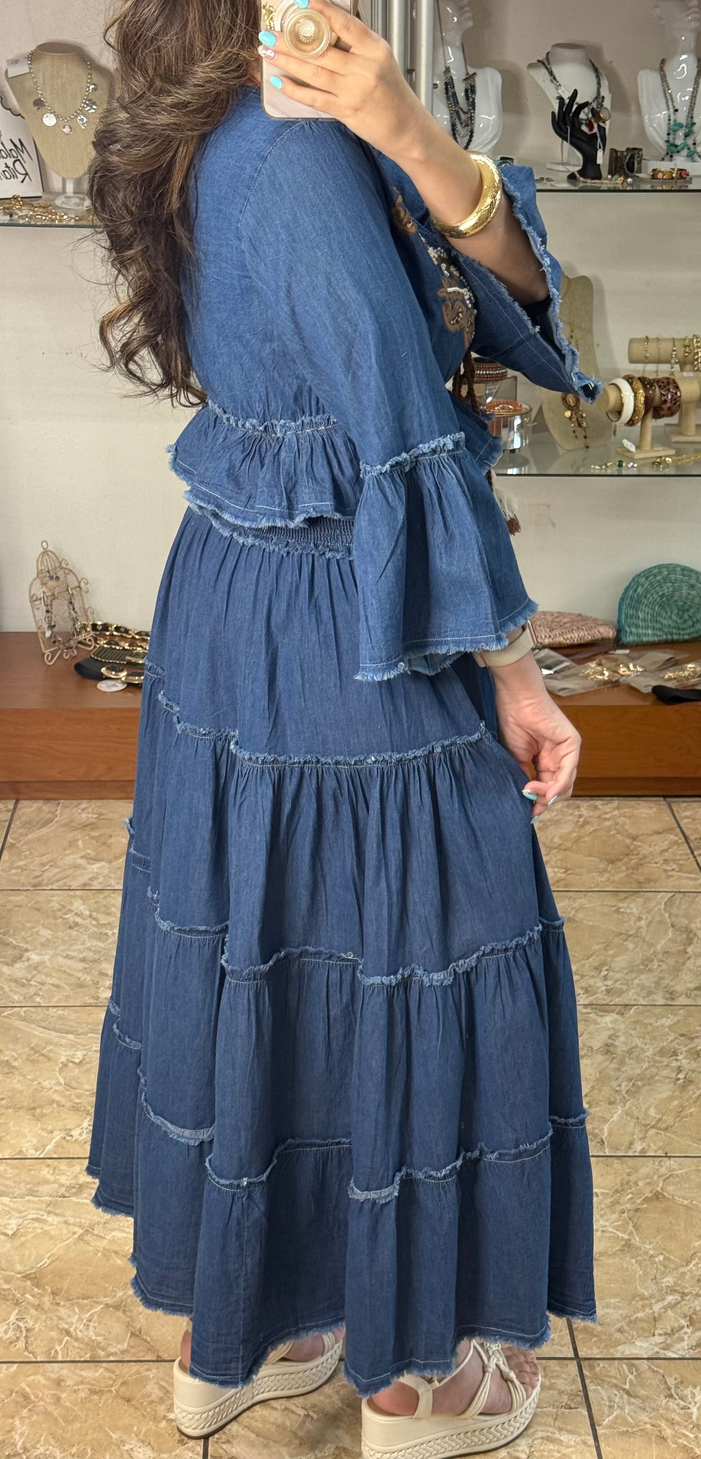 OS Denim Crop Top and Skirt Set (NO RETURNS OR EXCHANGE)