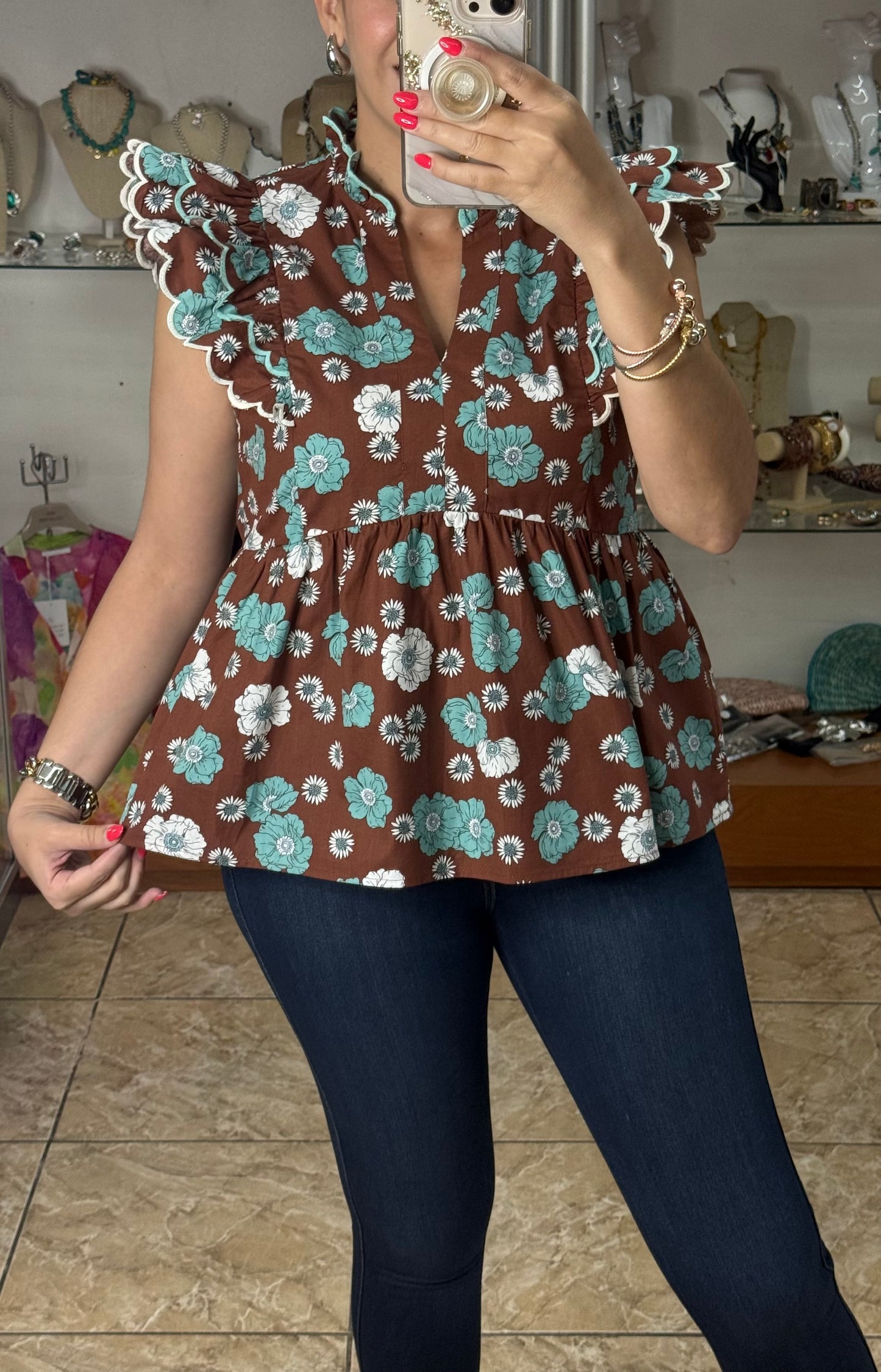 Brown Mix Floral Top