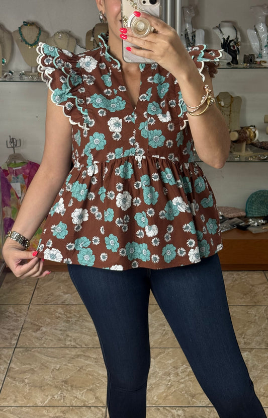 Brown Mix Floral Top
