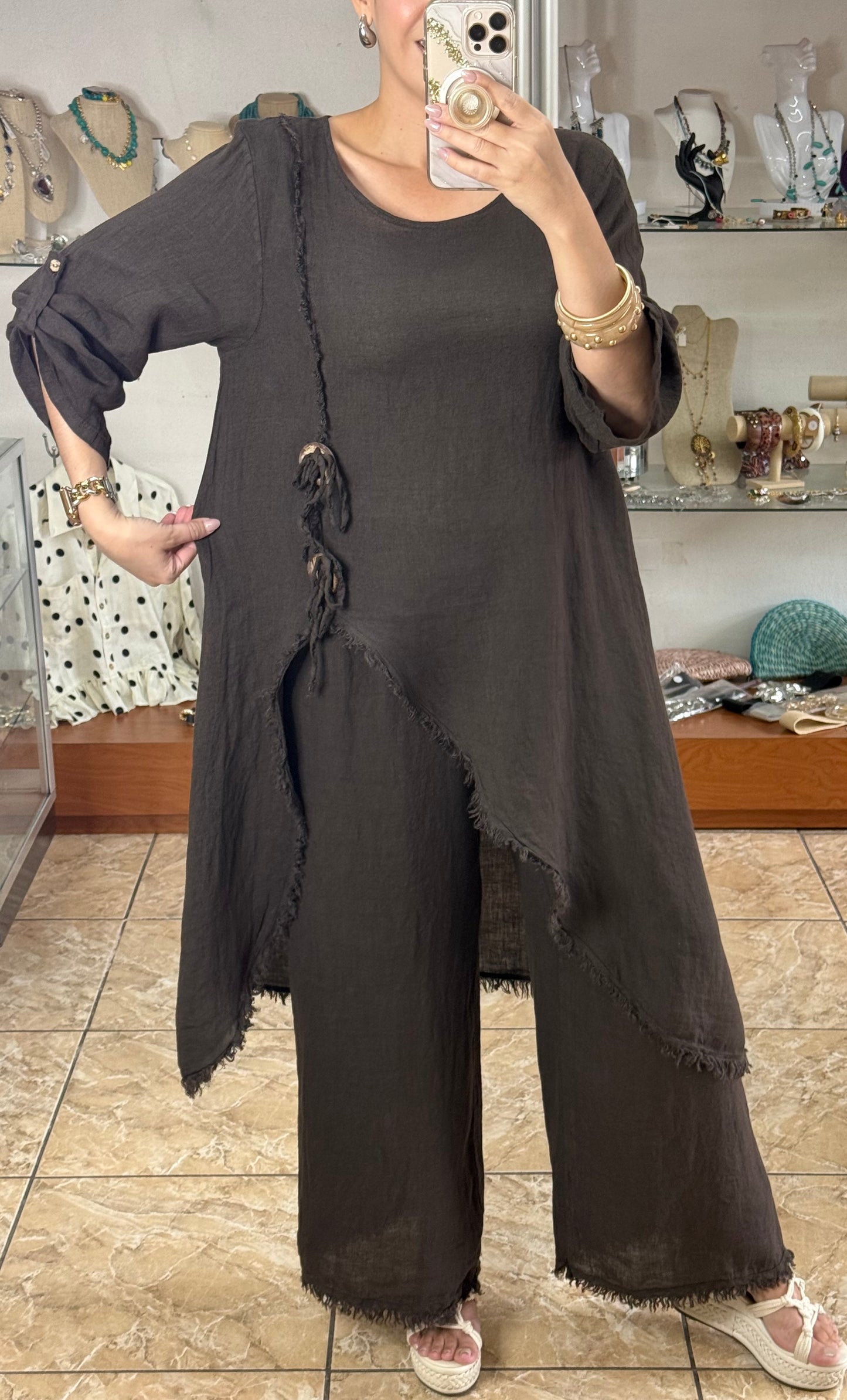 Asymmetrical Linen OS Top and Pant Set (NO RETURNS OR EXCHANGE)