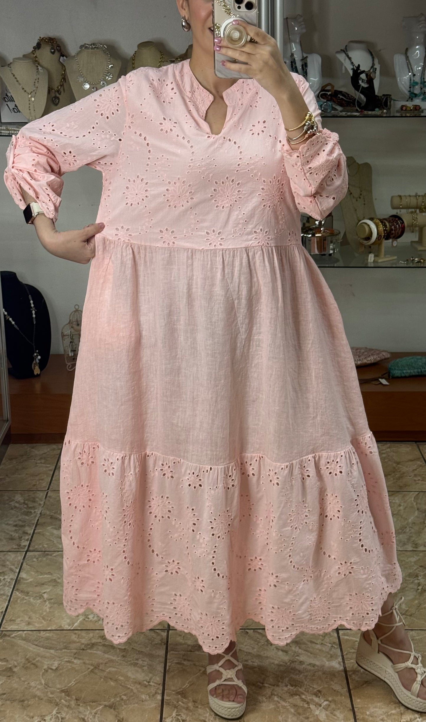 Linen/Eyelet OS Maxi Dress (FINAL SALE)