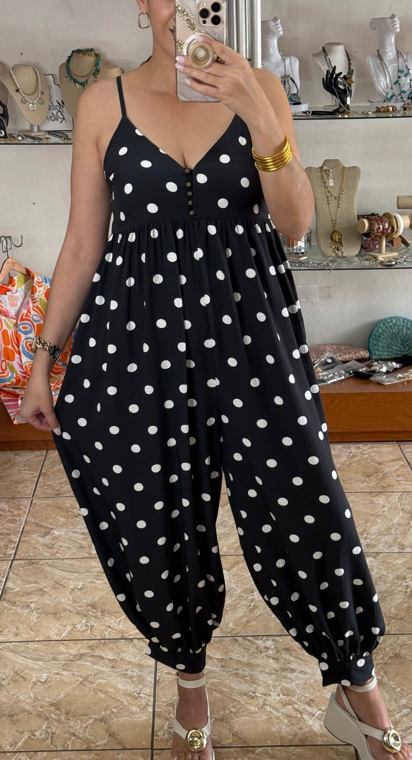 Black Polkadots Harem Jumpsuit