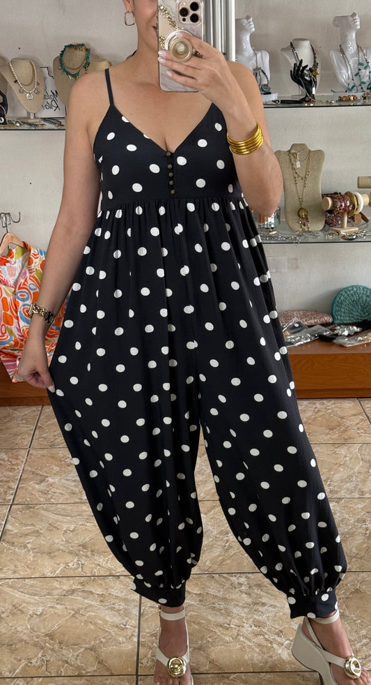 Black Polkadots Harem Jumpsuit