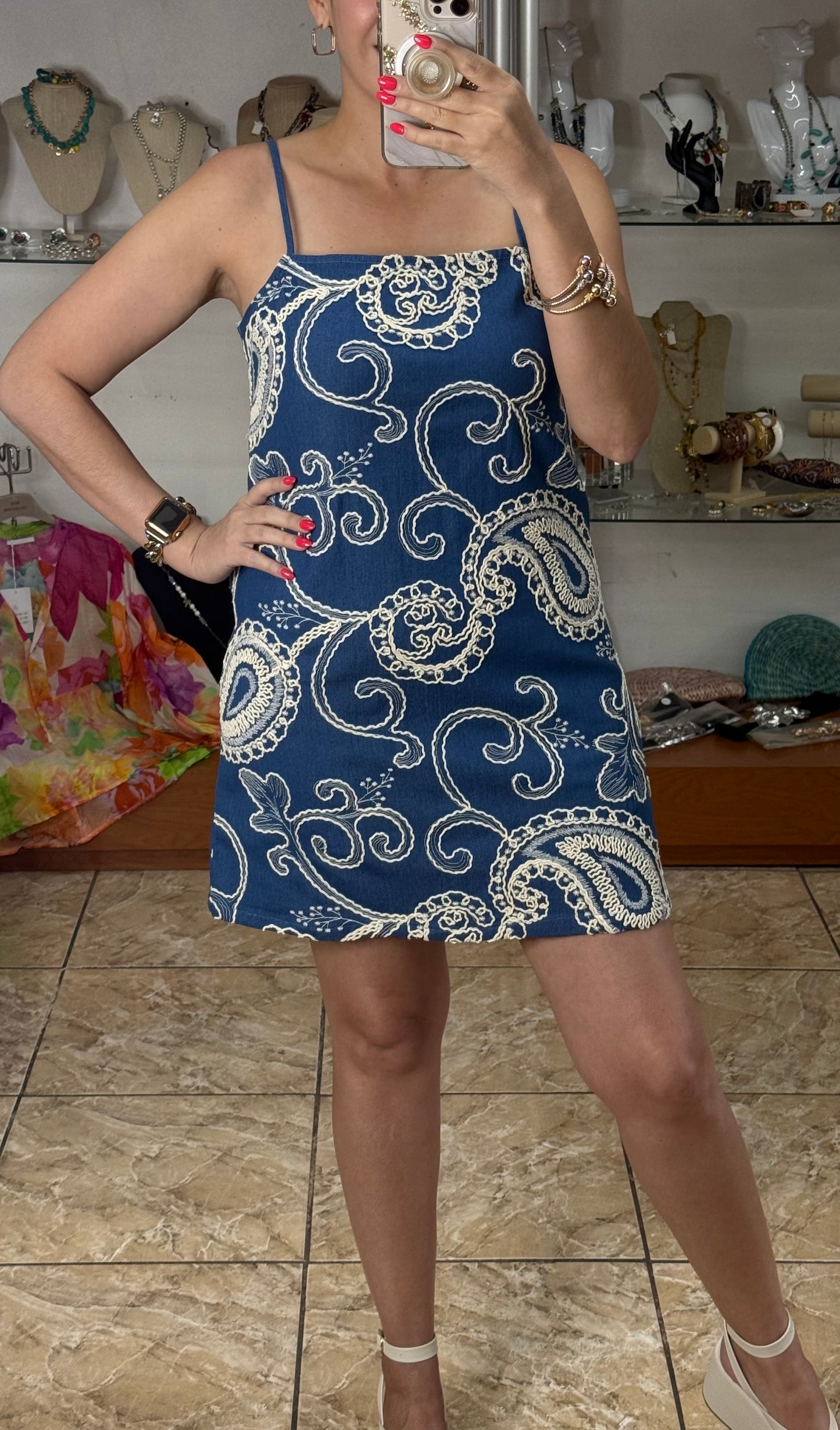 Paisley Denim Mini Dress