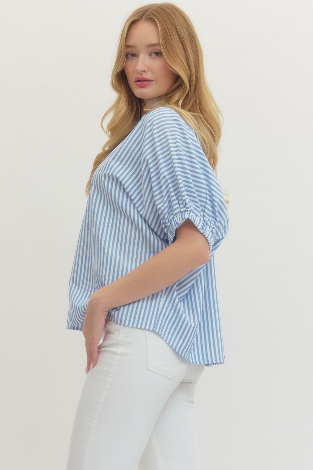 Dolman Sleeve Blue Stripes Top (PLUS)