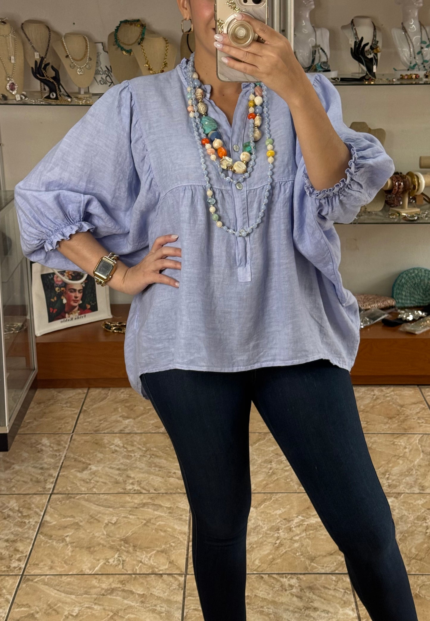 OS Babydoll Linen Top (NO RETURNS OR EXCHANGE)