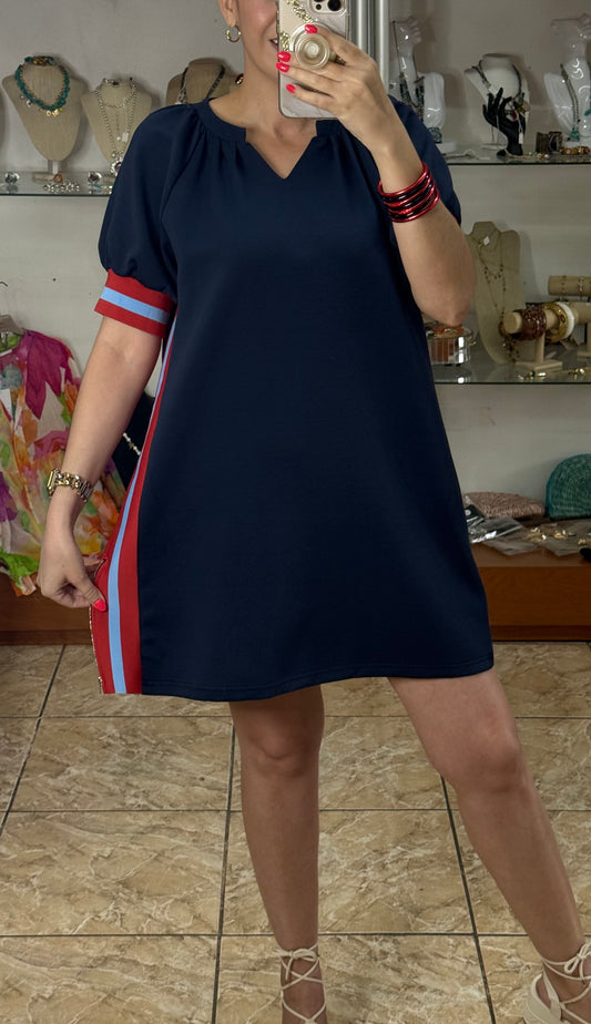 Varsity Trim Dress (Navy)