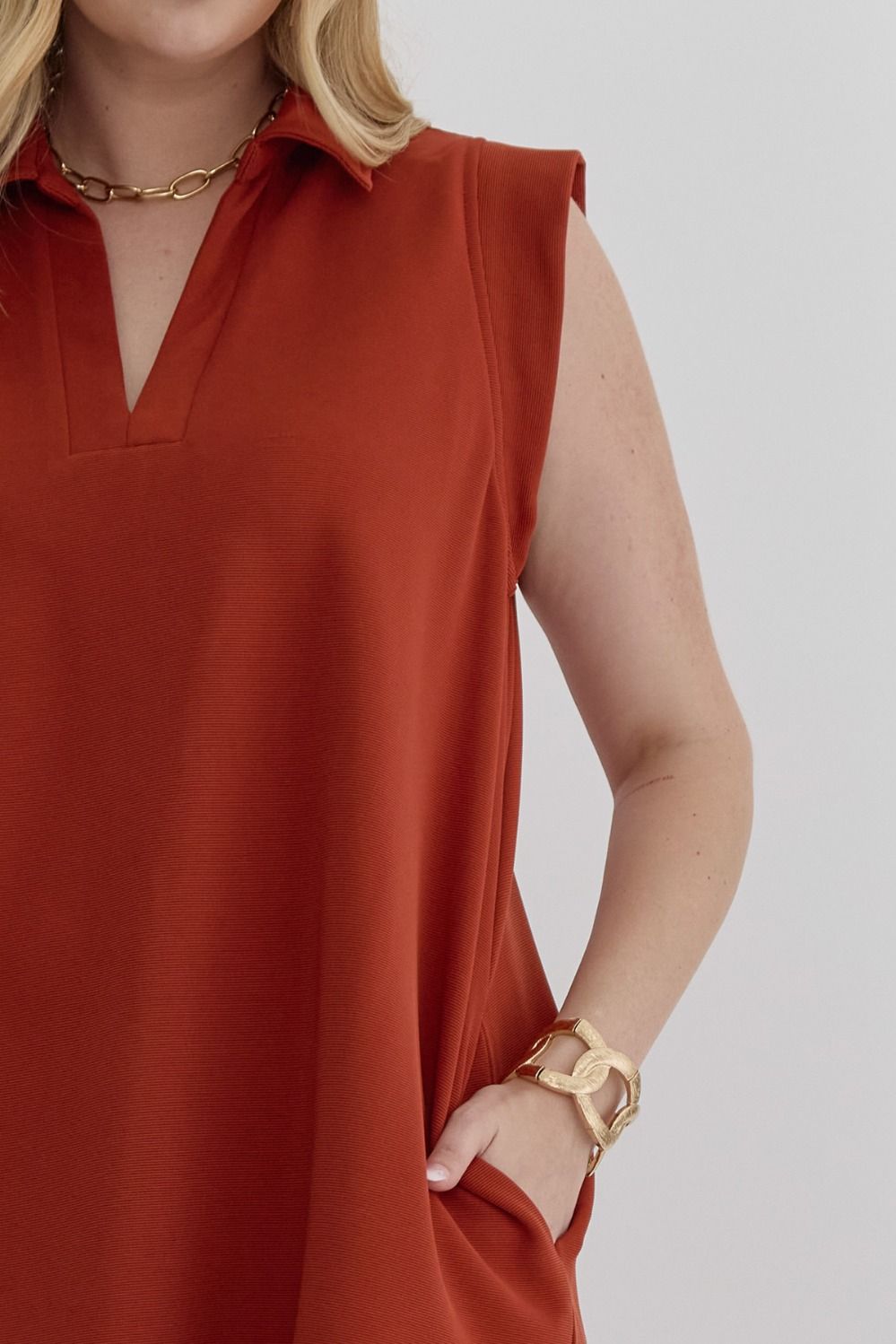 Rust Sleeveless Basic Dress (PLUS)