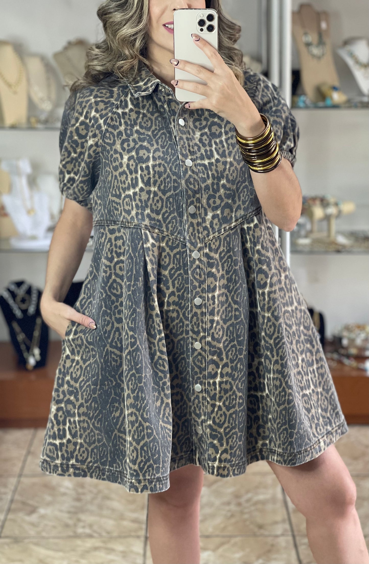 Cheetah Print Denim Dress