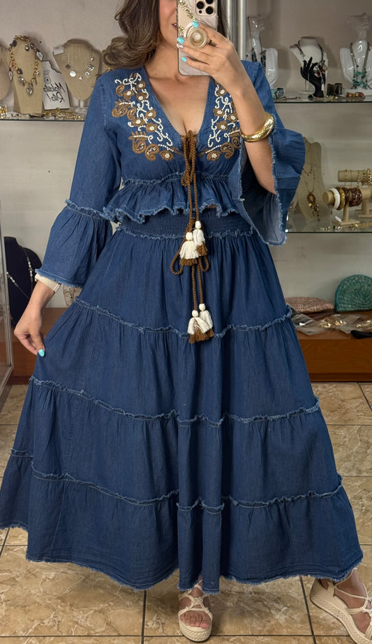 OS Denim Crop Top and Skirt Set (NO RETURNS OR EXCHANGE)