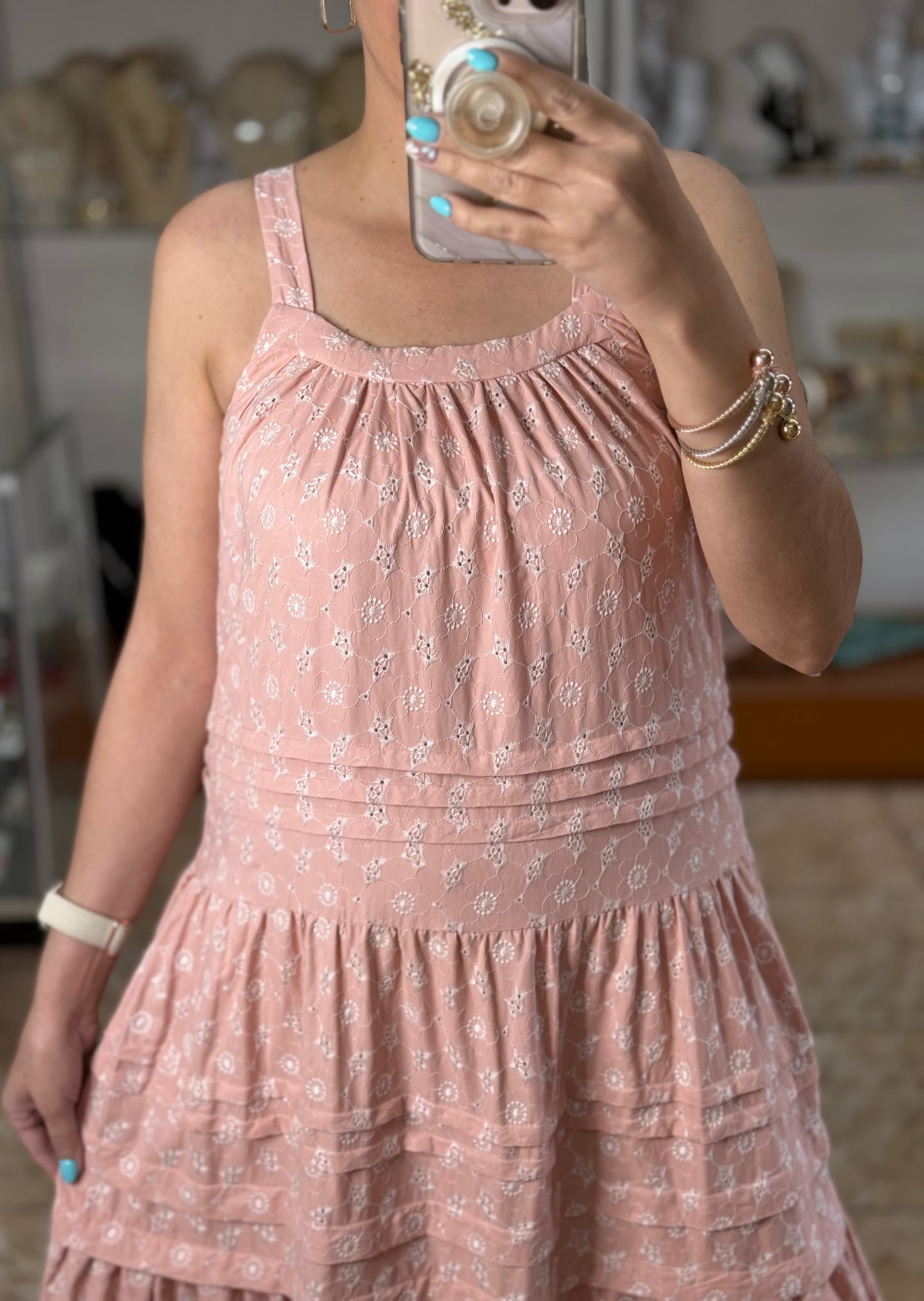 Pink Embroidered Midi Dress