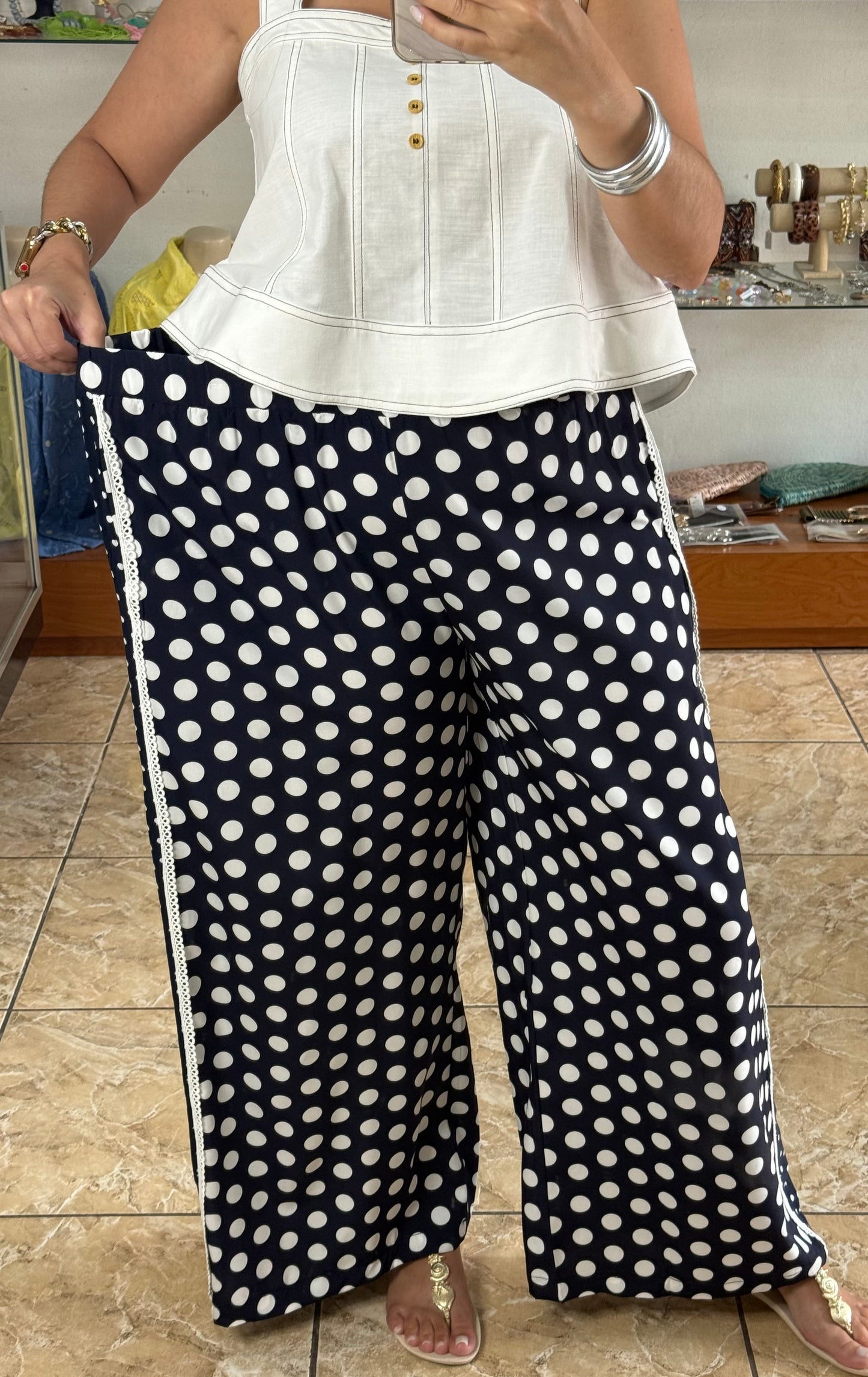 Navy/White Polkadots Pant