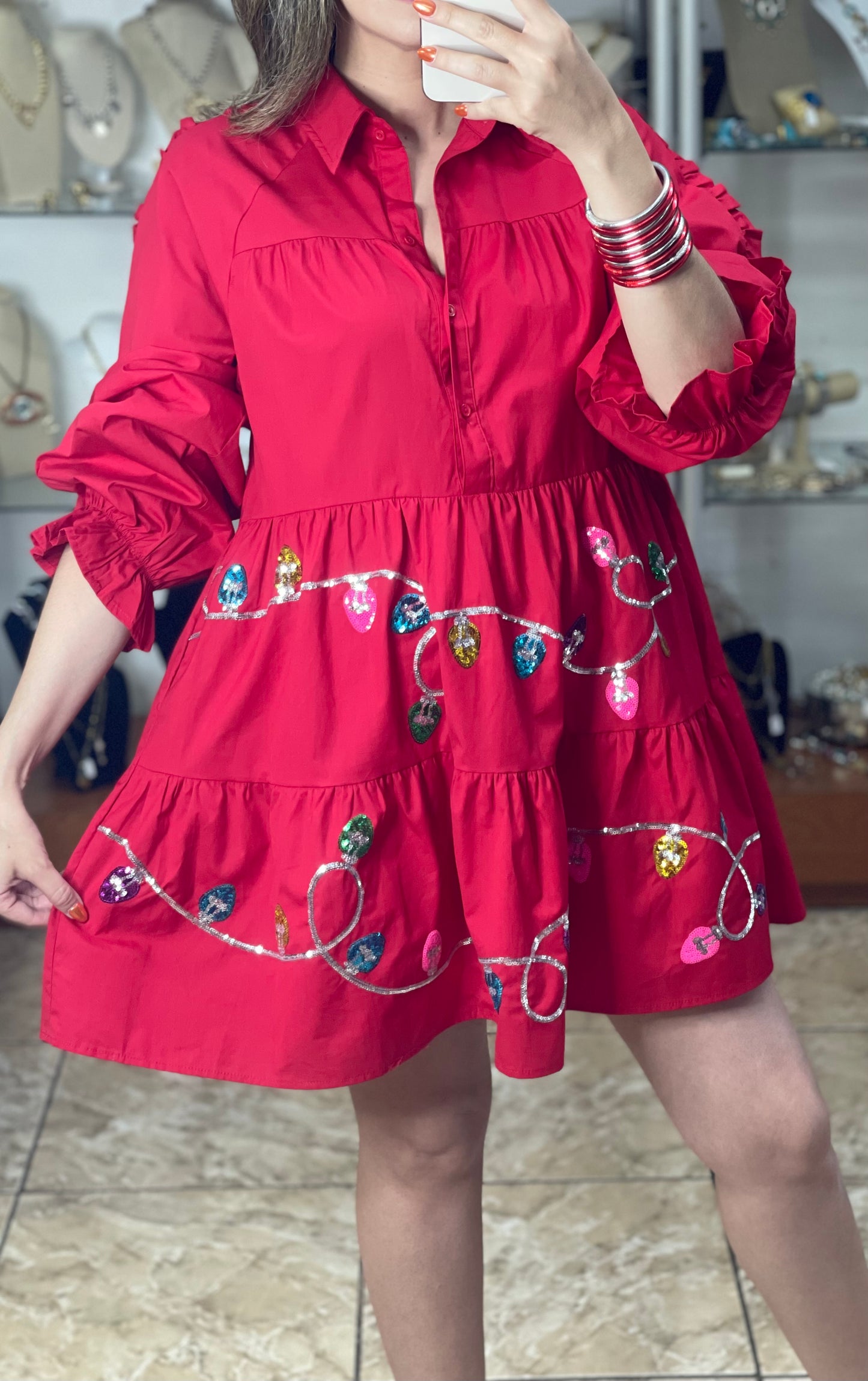 Red Christmas Lights Mini Dress