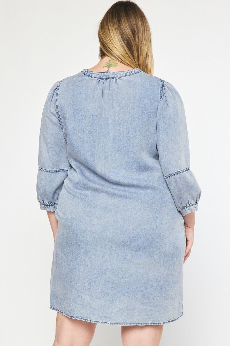 Washed Denim 3/4 Sleeve Dress