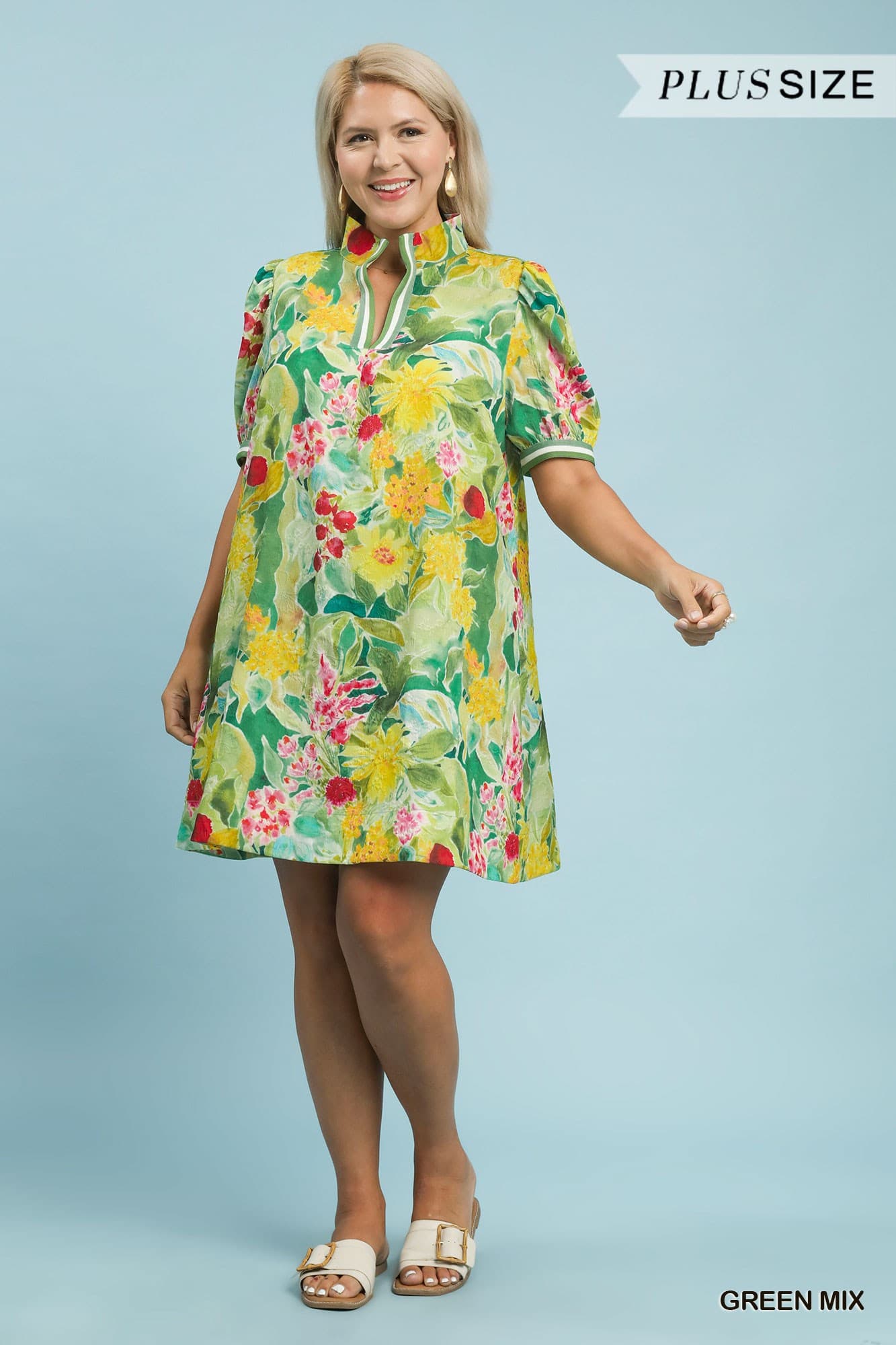 Green Mix Floral Dress (PLUS)