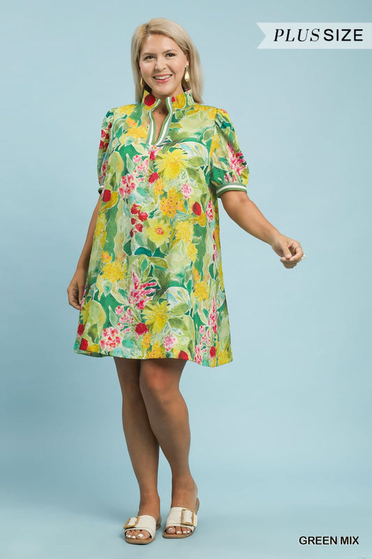 Green Mix Floral Dress (PLUS)