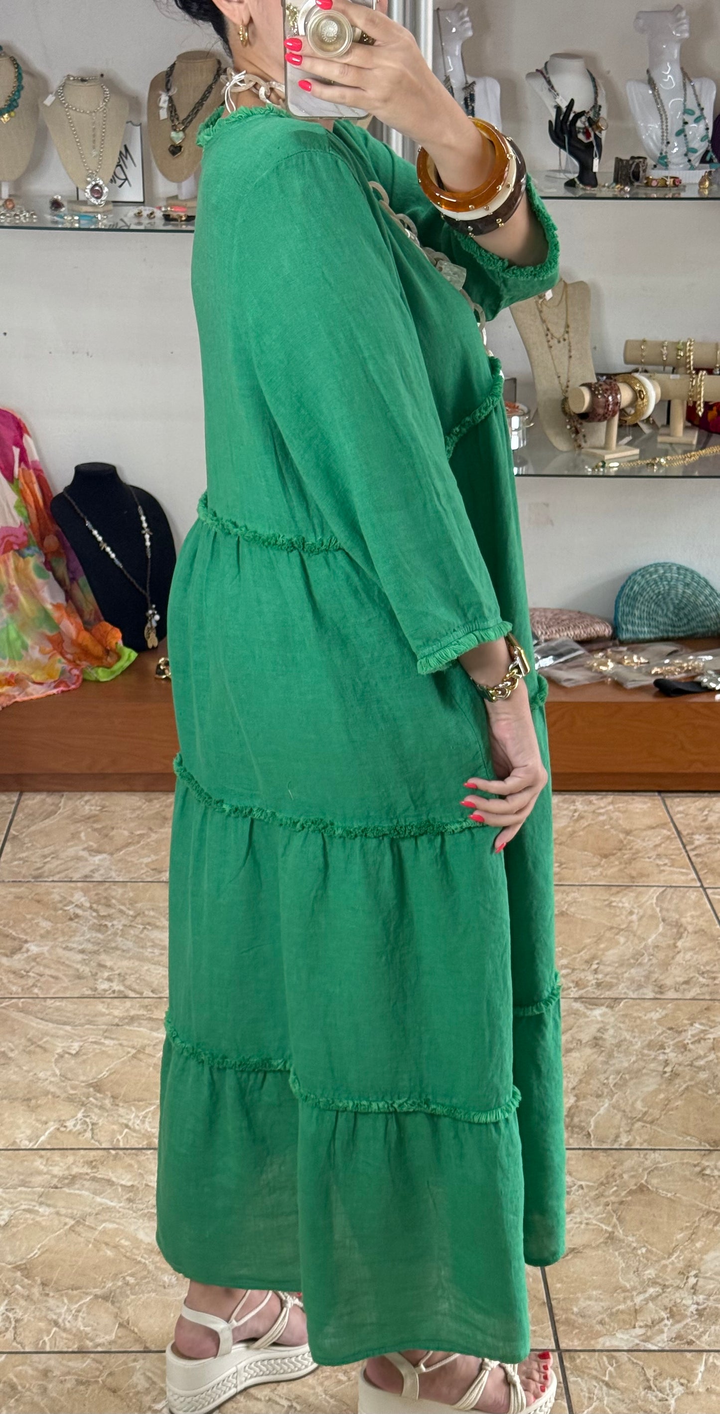 Deep V Neck OS Linen Dress (NO RETURNS OR EXCHANGE)