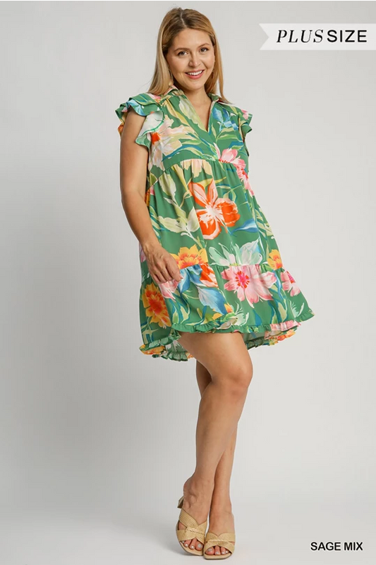 Sage Floral Mini Dress