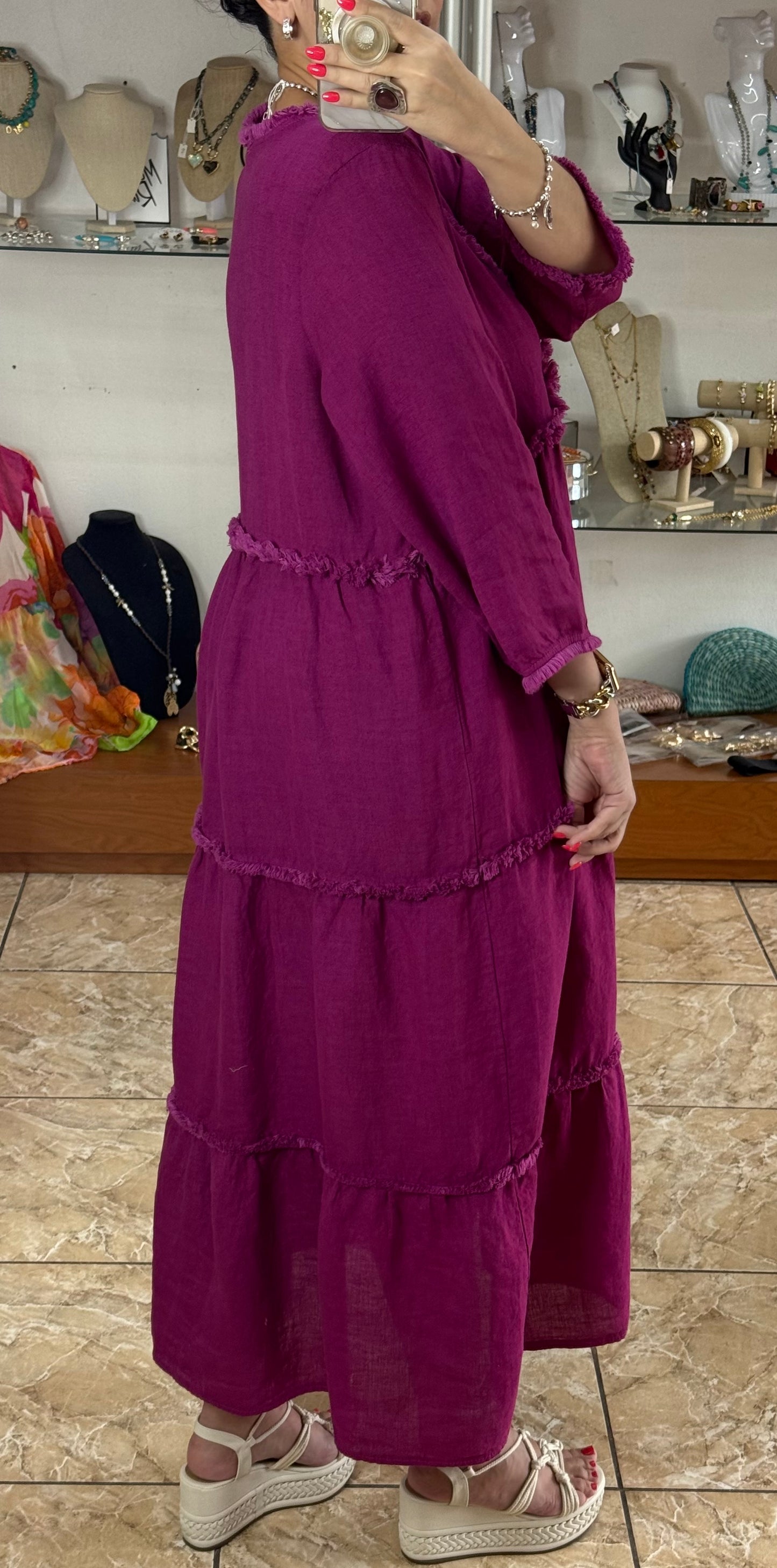 Deep V Neck OS Linen Dress (NO RETURNS OR EXCHANGE)