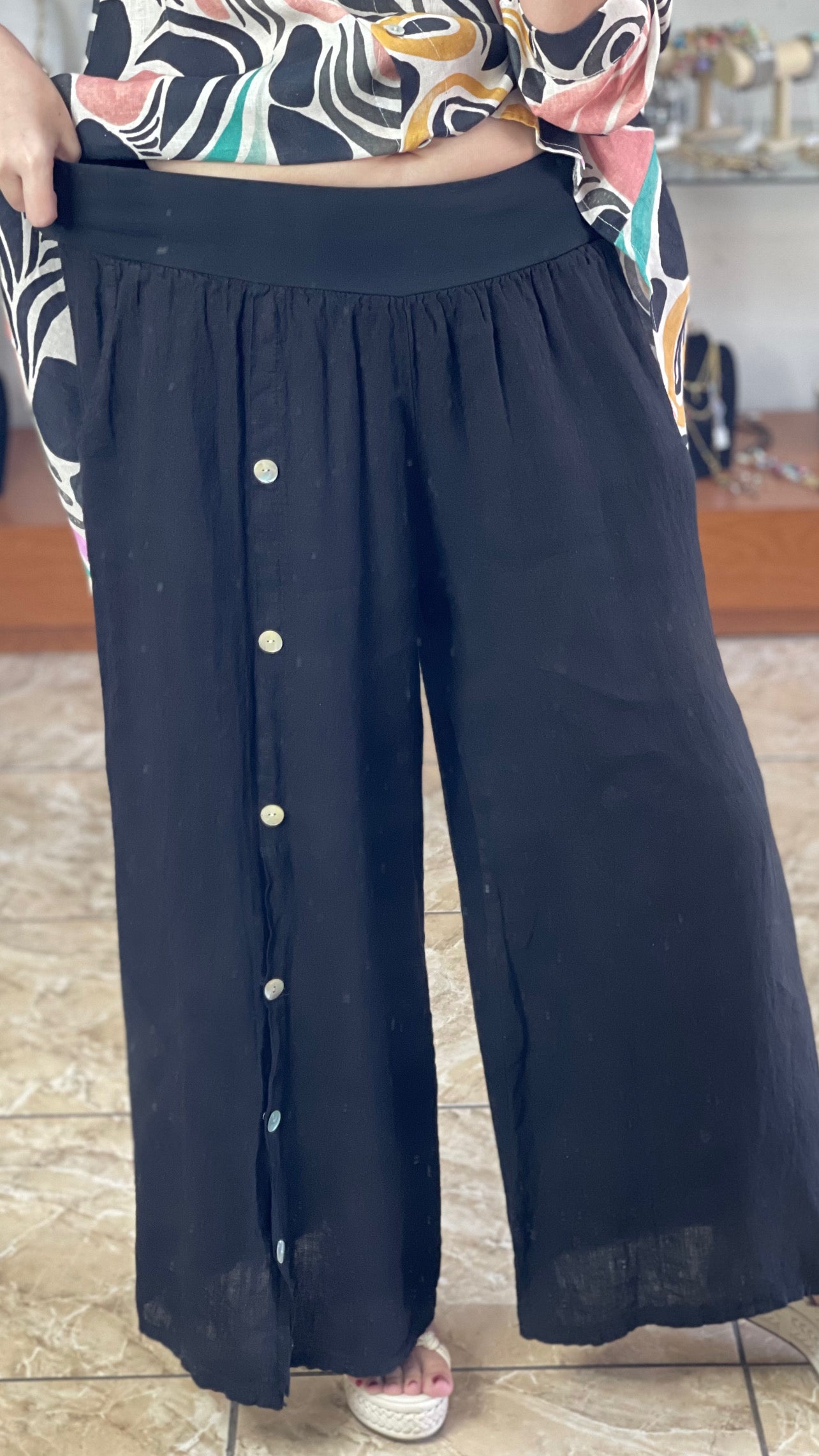 Black OS Linen Pant