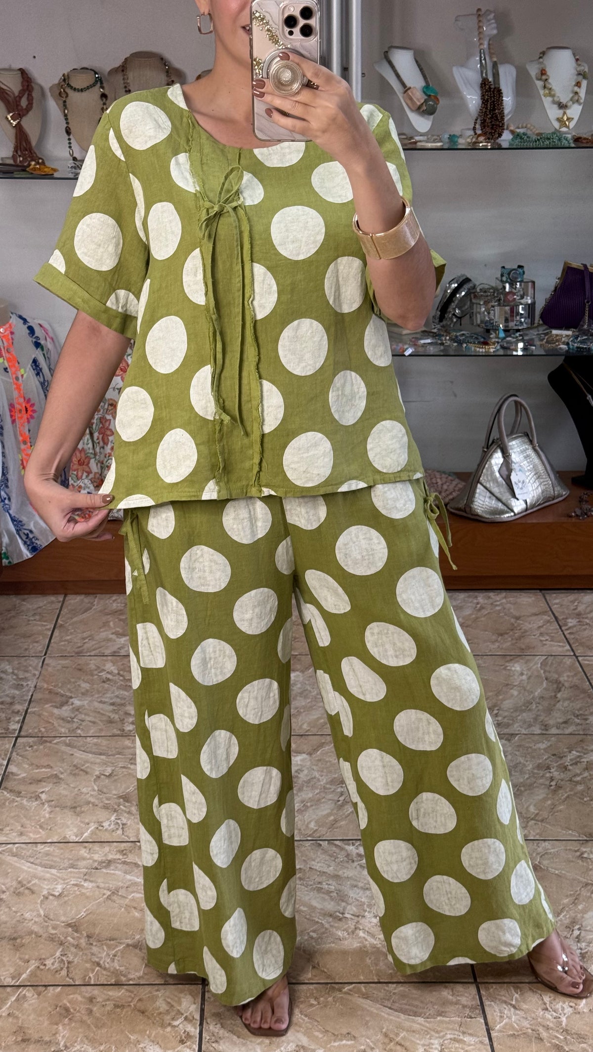 Polka Dots and Ribbons OS Linen Set (NO RETURNS OR EXCHANGE)