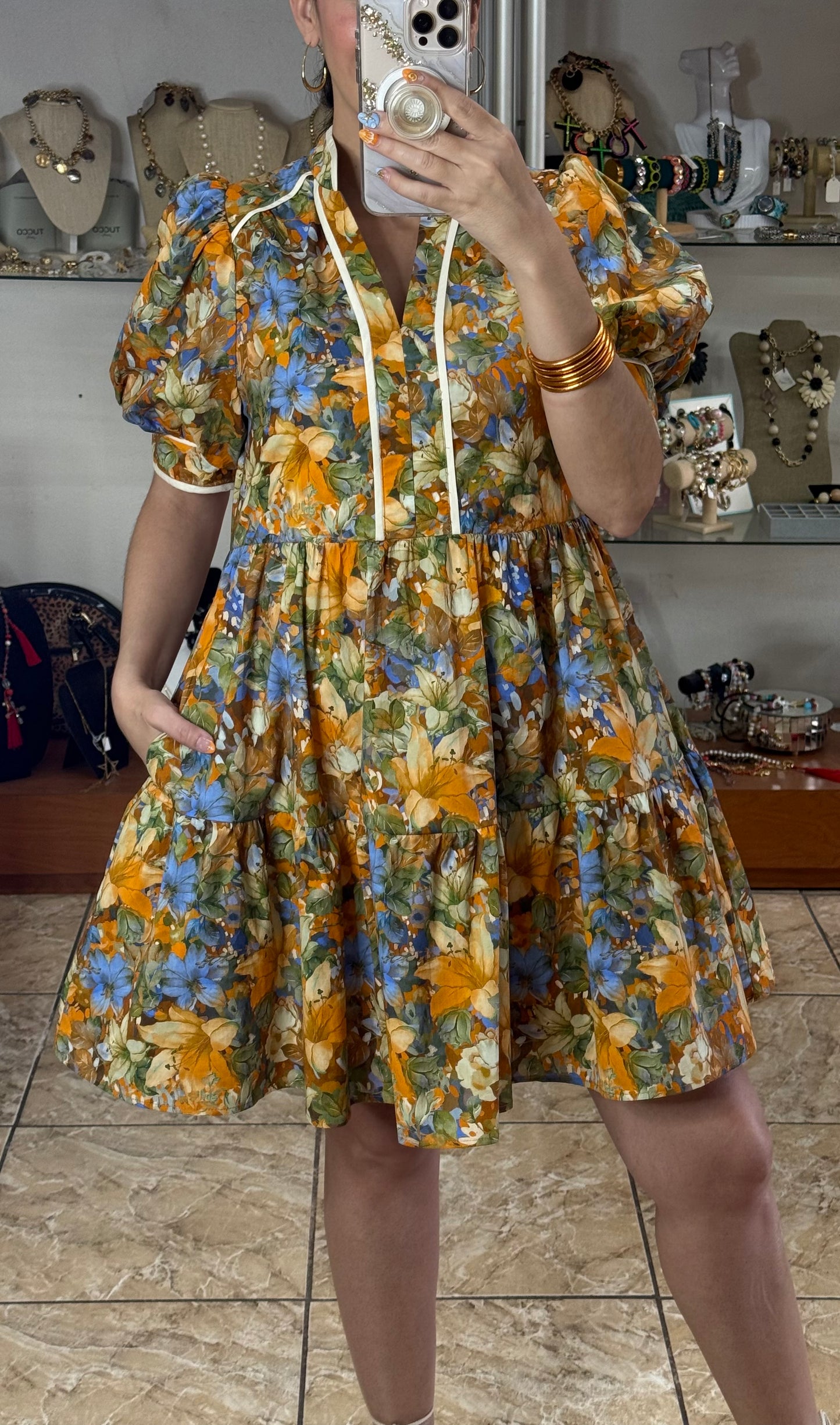 Floral Puff Sleeve Mini Doll Dress
