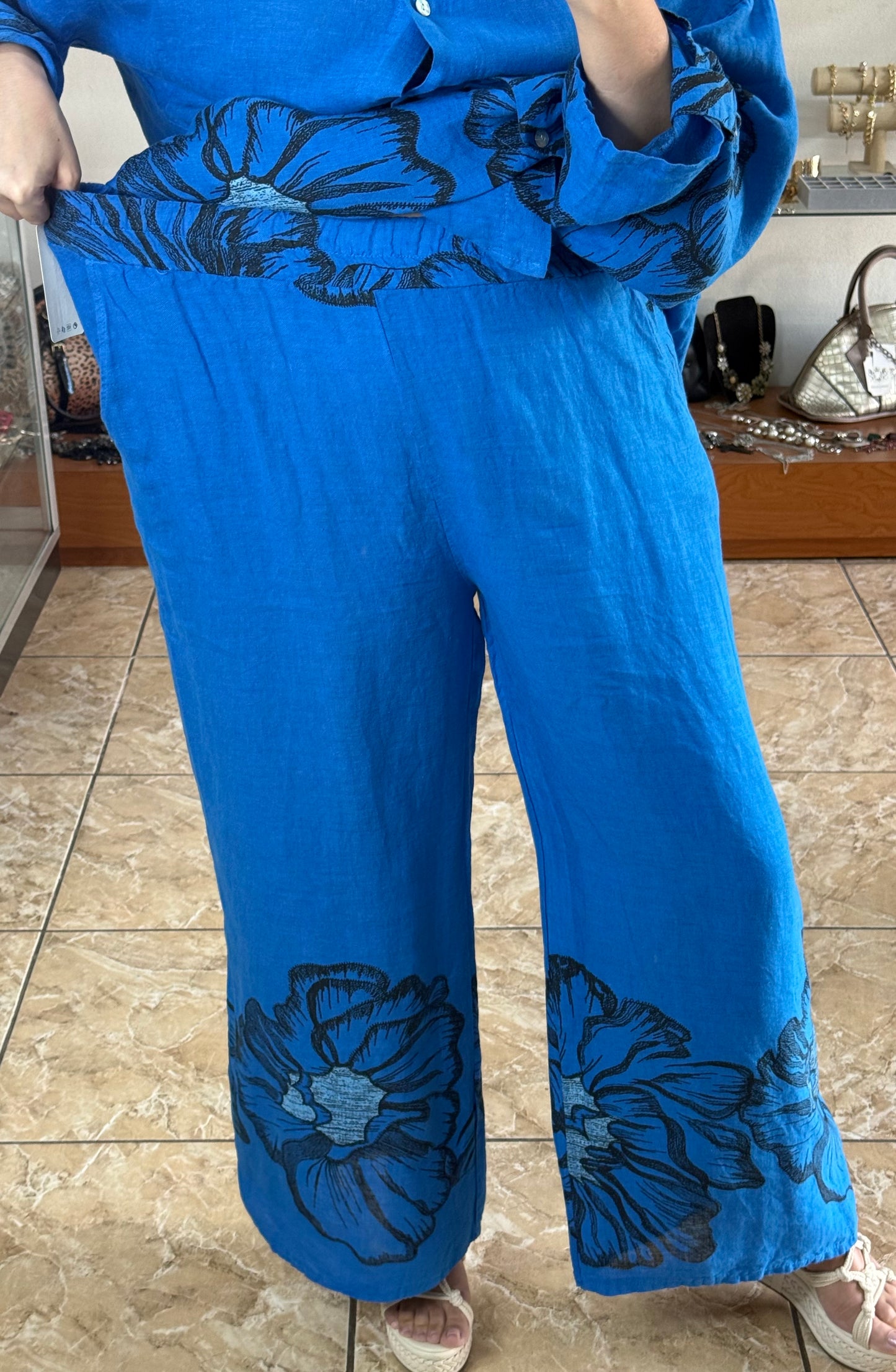 Blue Floral OS Linen Set (FINAL SALE)