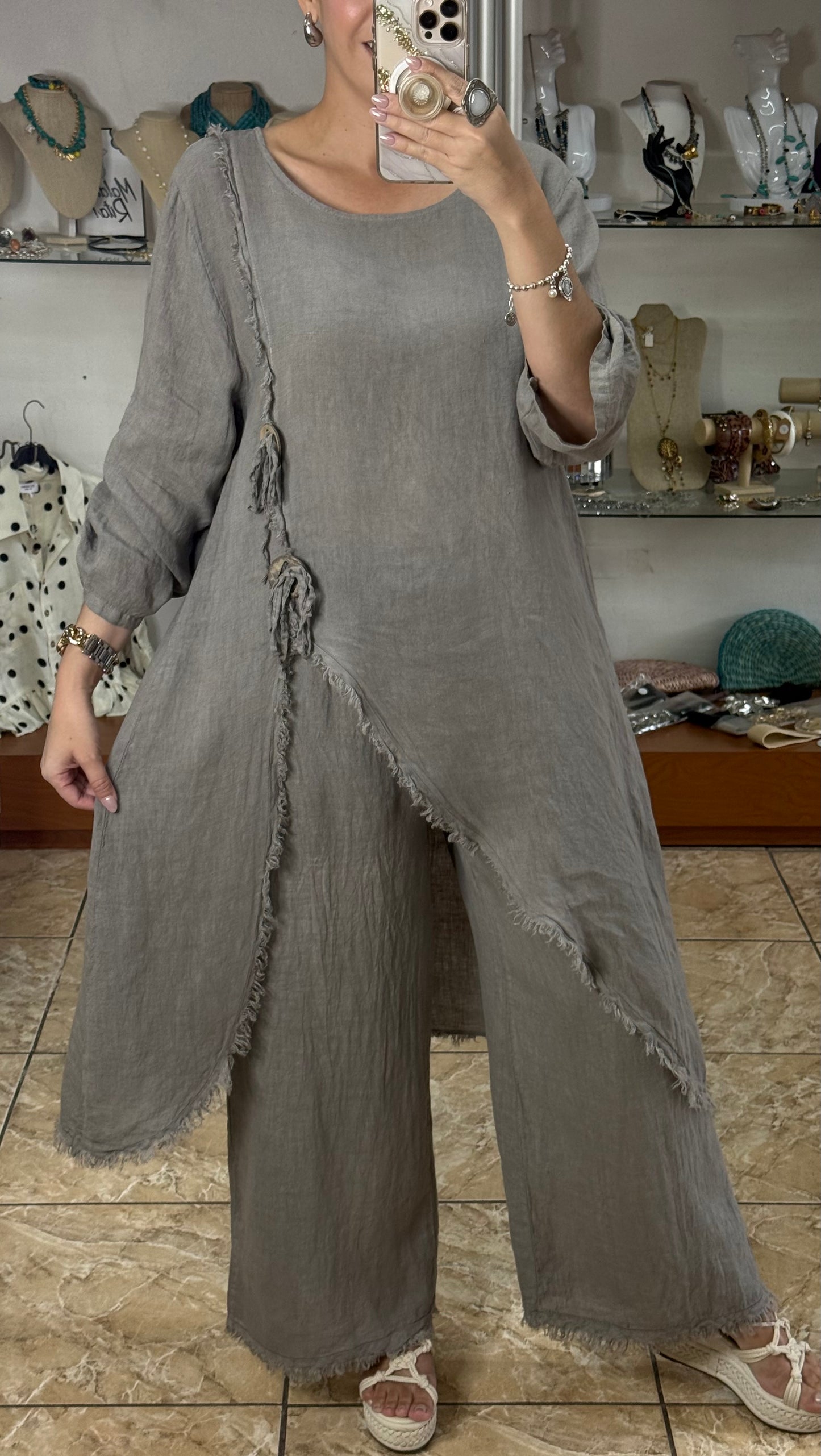 Asymmetrical Linen OS Top and Pant Set (NO RETURNS OR EXCHANGE)