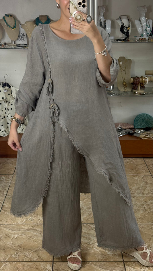Asymmetrical Linen OS Top and Pant Set (NO RETURNS OR EXCHANGE)