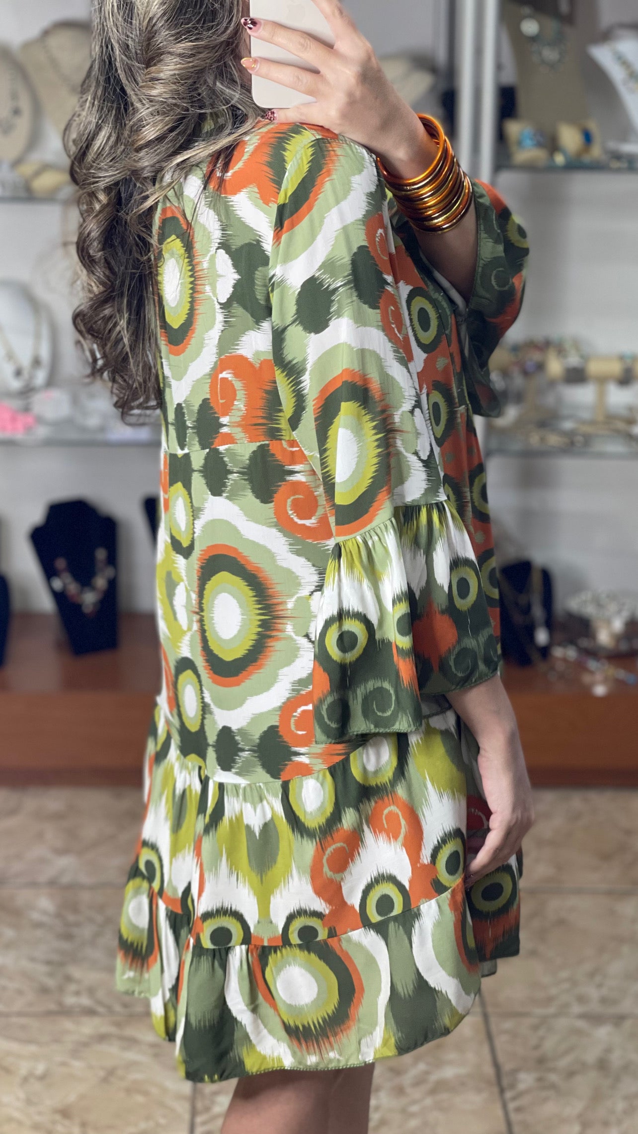 Geometric Green/Orange OS Dress