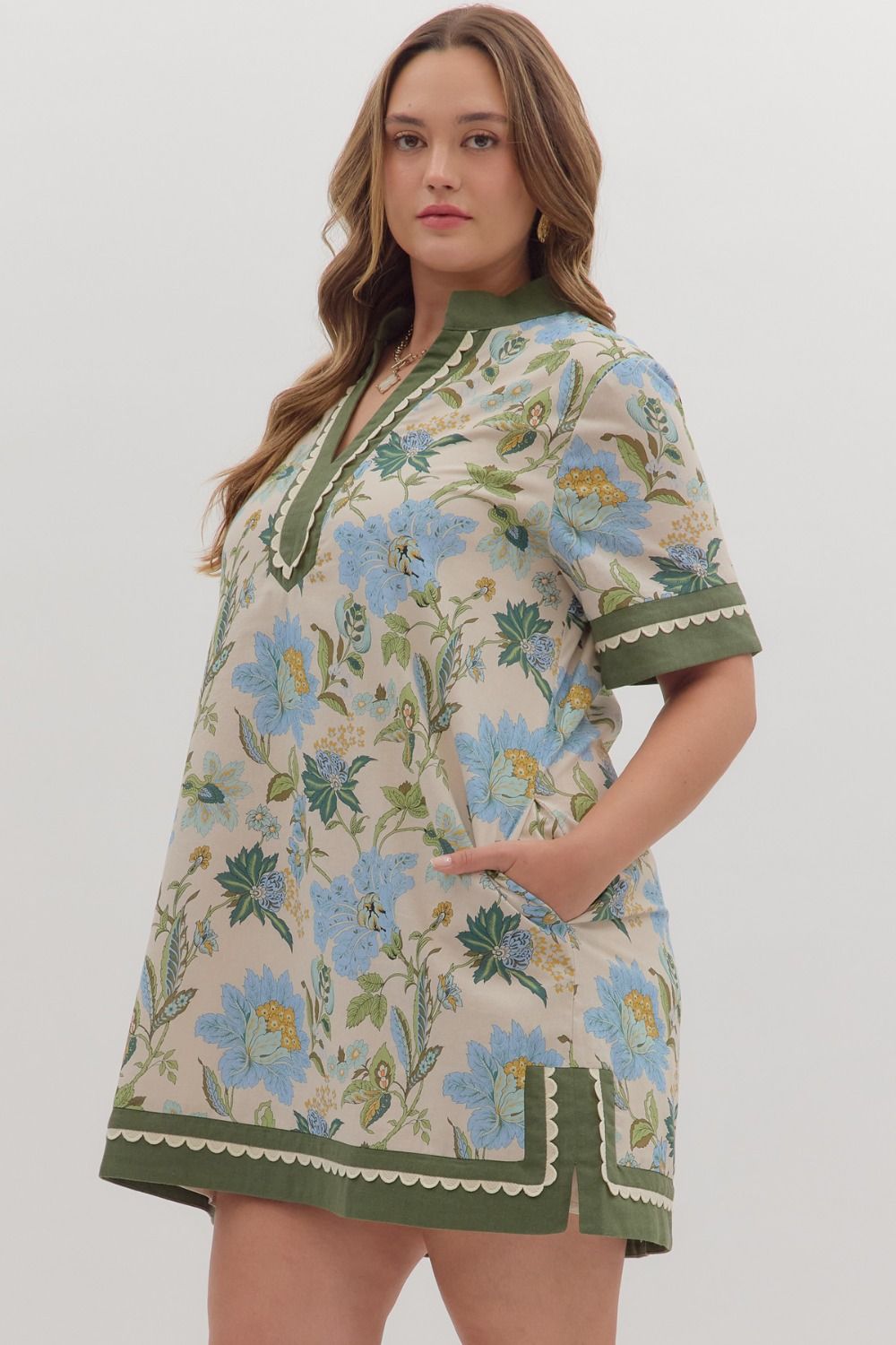 Ecru Floral Mini Dress (PLUS)