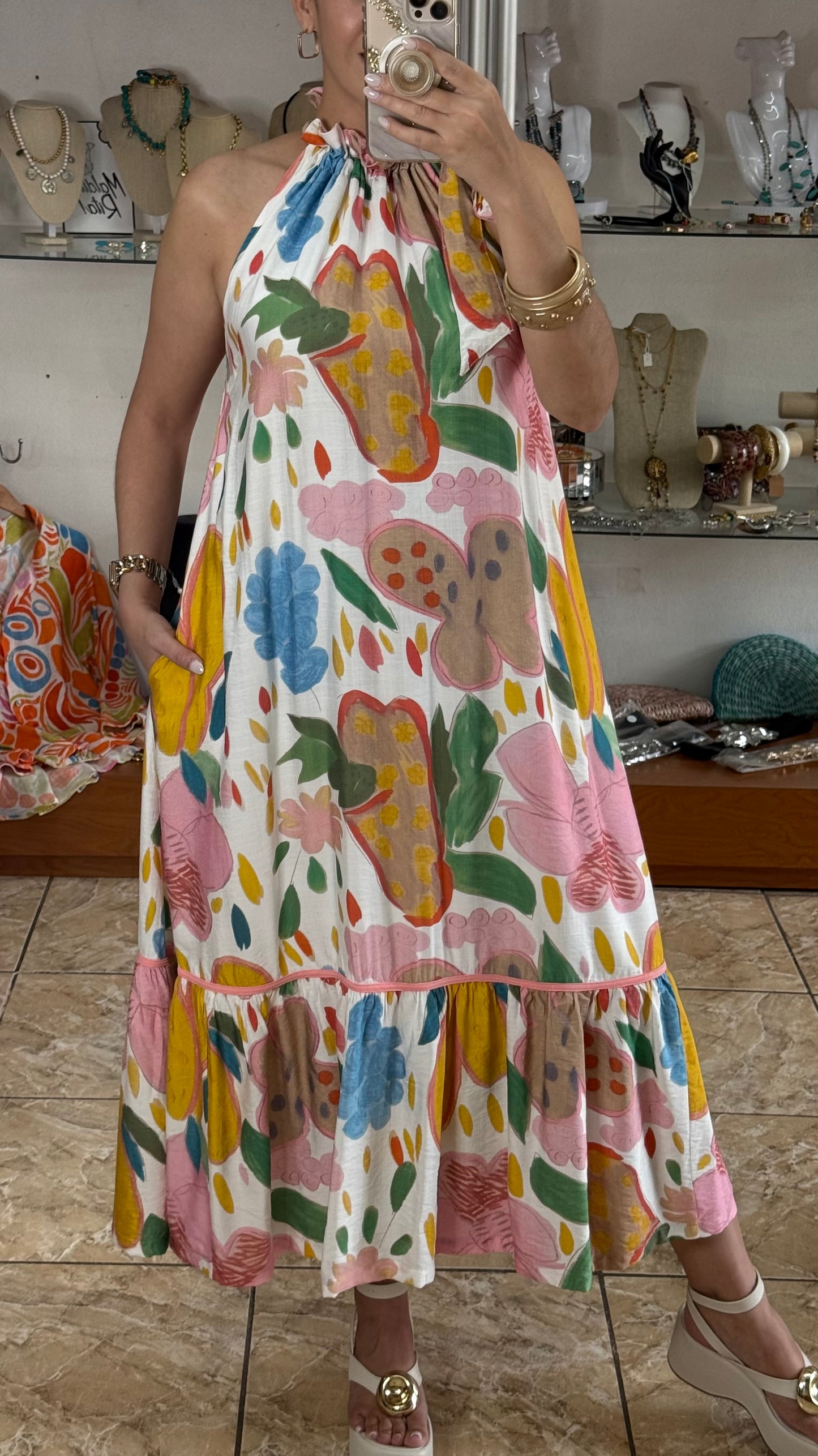 Pink Mix Halter Maxi Dress
