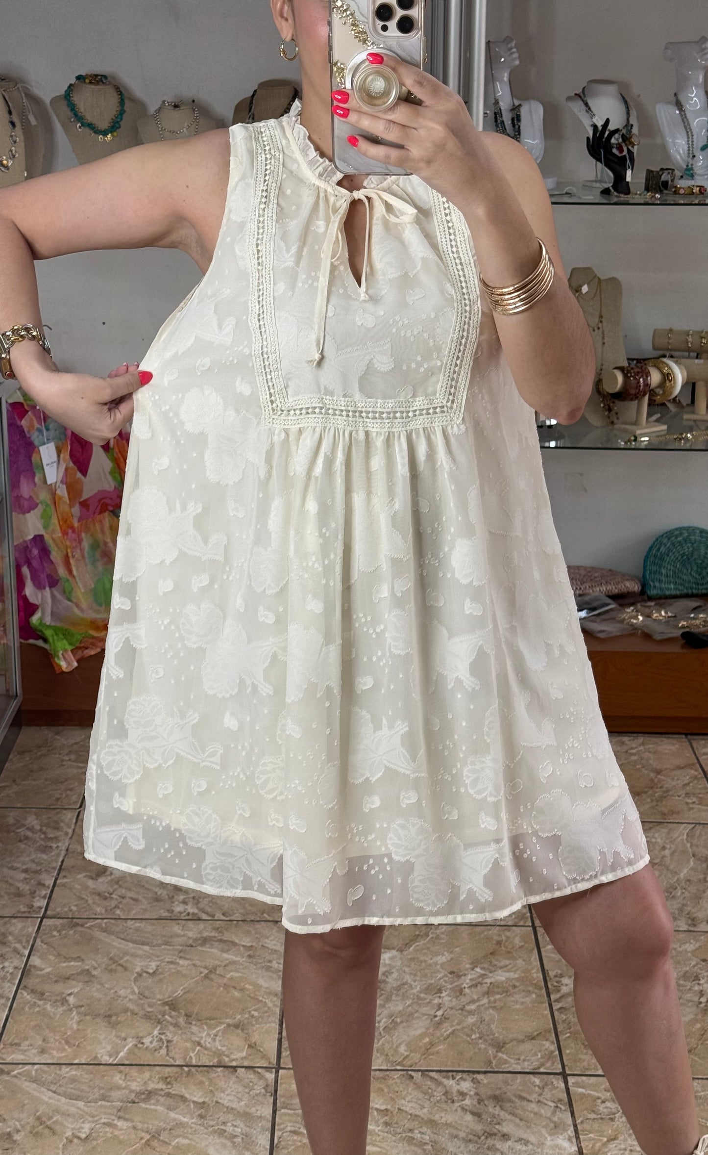 Sleeveless Cream Mini Dress