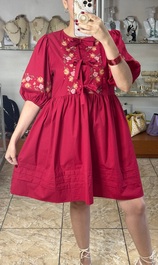 Red Floral Doll Dress