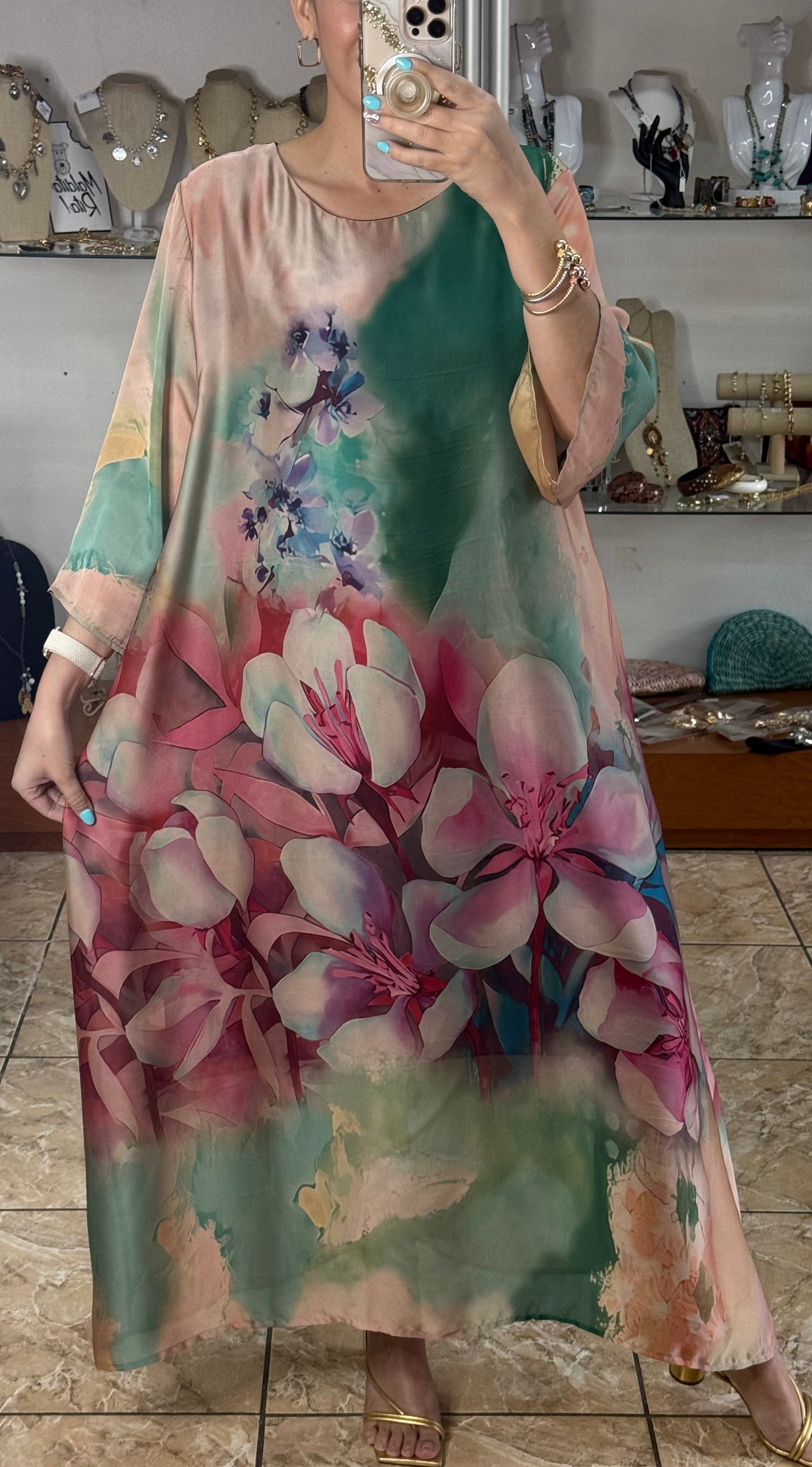 OS Floral Silk Maxi Dress (NO RETURNS OR EXCHANGE)