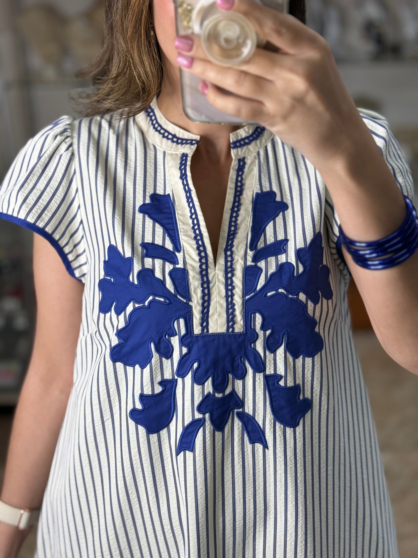 Stripes Embroidered Midi Dress