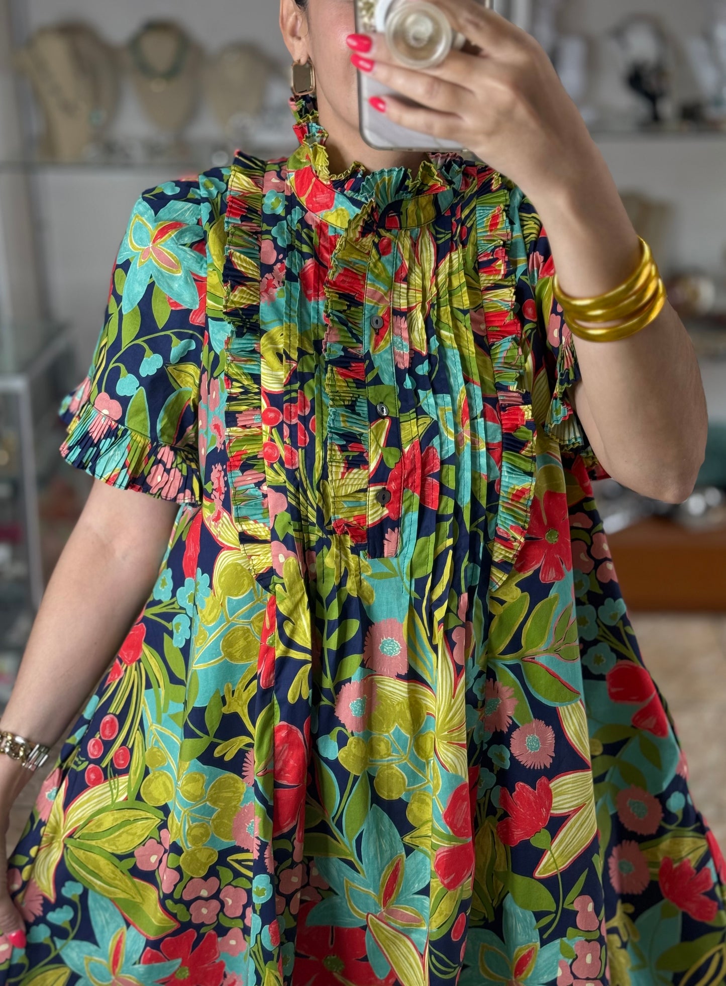 Navy/Green Floral Doll Dress