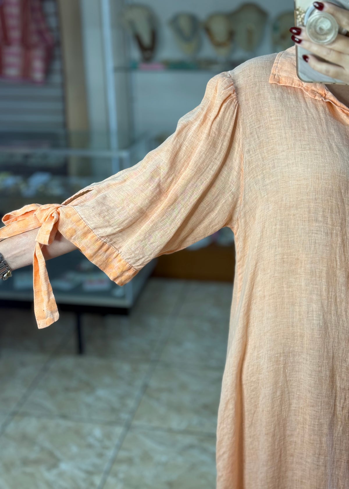 OS Linen/Polka Button Down Maxi Dress (NO RETURNS OR EXCHANGE)