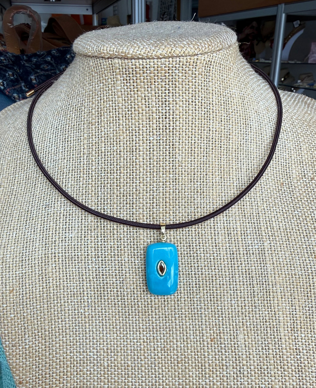 Brown Metallic Cord Necklace with Pendant (FINAL SALE)