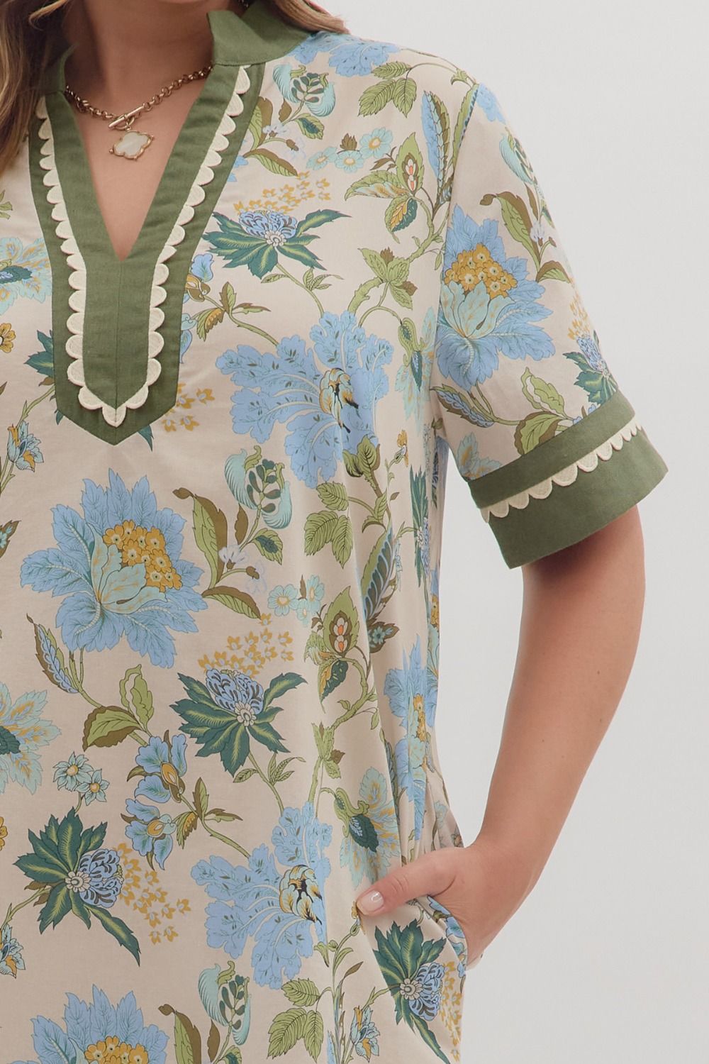 Ecru Floral Mini Dress (PLUS)